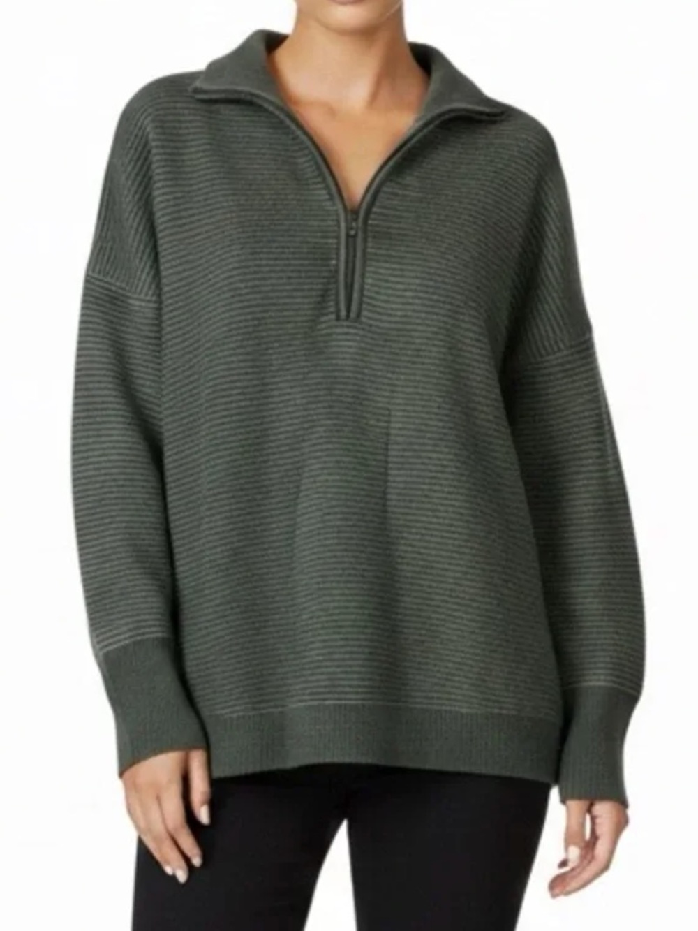 Offline By Aerie Ribbed Quarter Zip Pullover Sweater Olive Green
